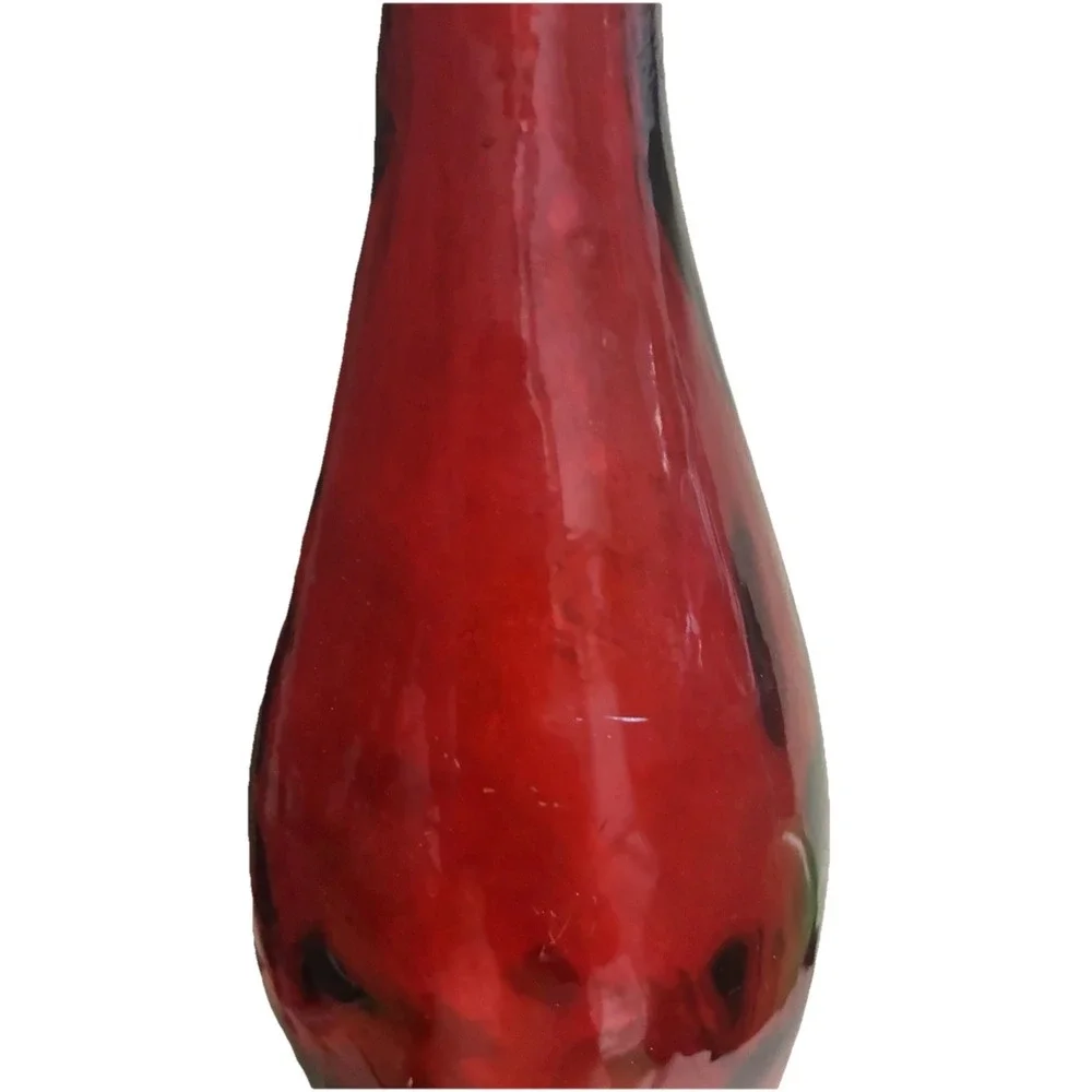 Vintage Red Art Glass Vase Decanter Molded  Bottle Melos Spain 17